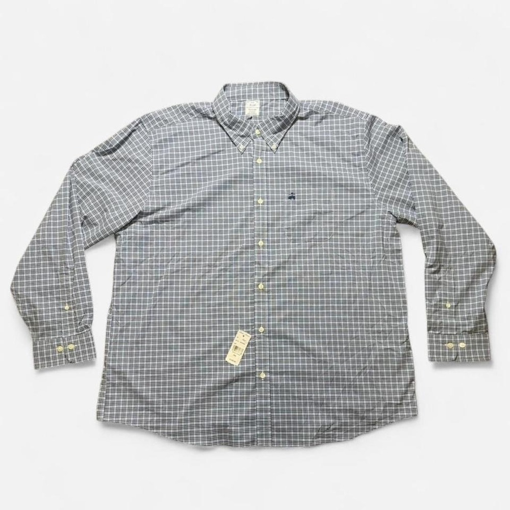 NWT Brooks‎ Brothers Regular Fit Blue Checkered Button Up Size XXL